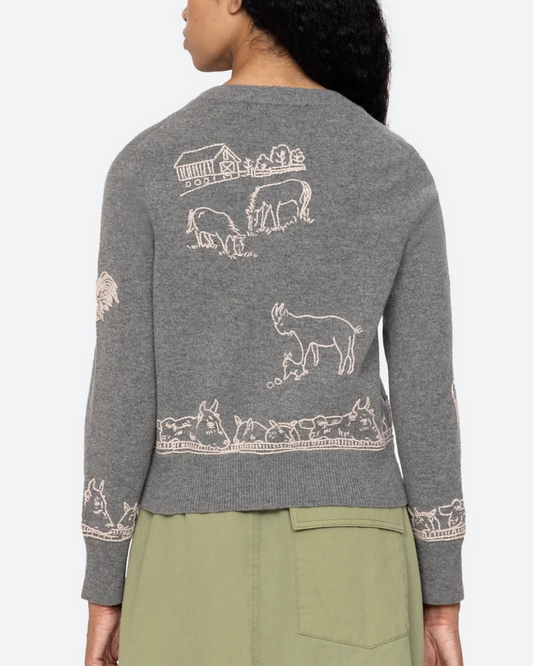 Edin Farm Embroidery Cardigan in Grey by Sea New York