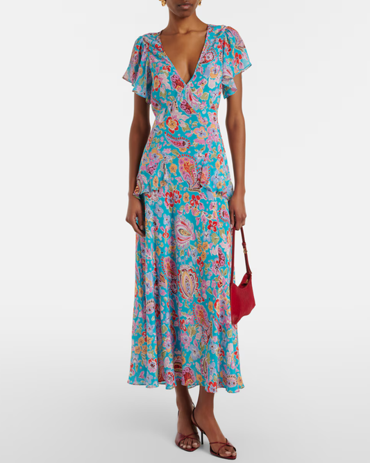 Evie Dress in Cara Floral Turquoise by RIXO