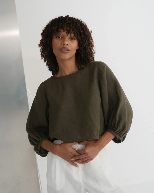 Demi Linen Shorts in Khaki by Lilly Pilly