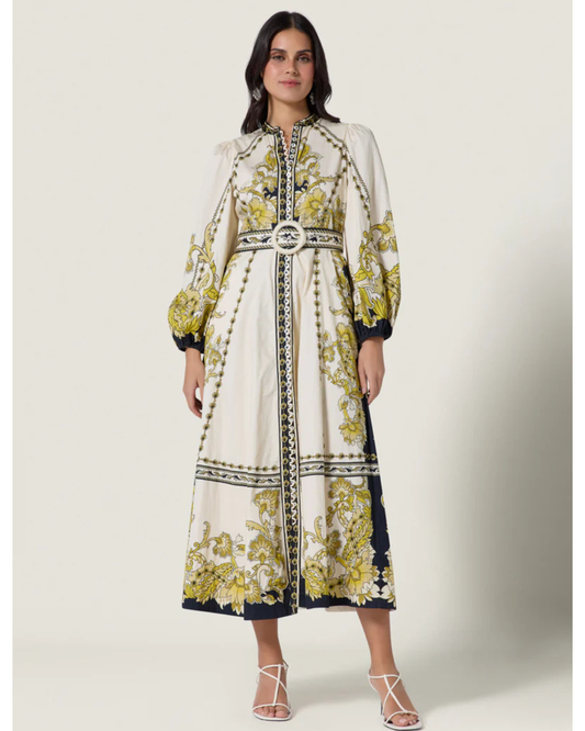 Barboqueen Floral Midi Dress in Black & Gold by Scarlett Poppies