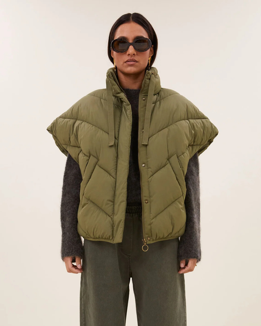 Franky Sleeveless Jacket in Olive by by-bar