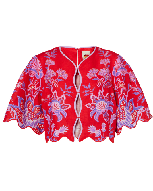 Red Porcelain Garden Euroflax™ Premium Linen Blouse by Farm Rio