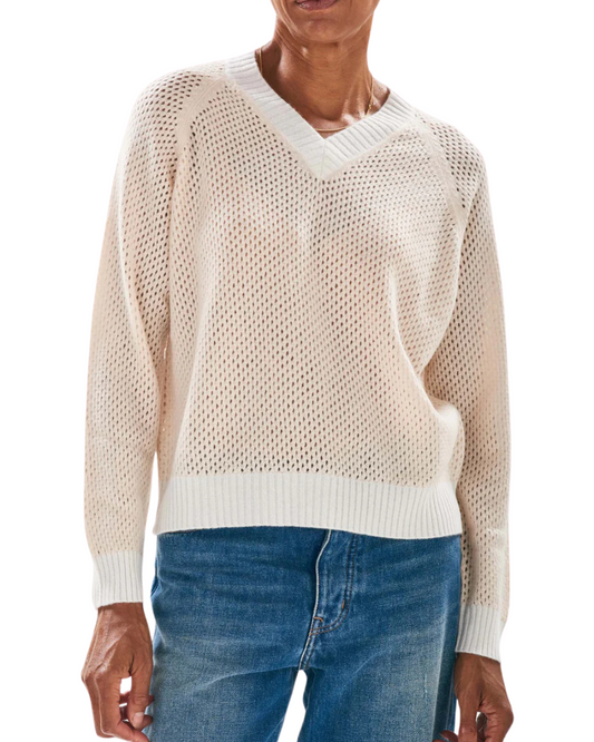 Cashmere Holey Contrast V Neck Sweat in Cream by Jumper 1234