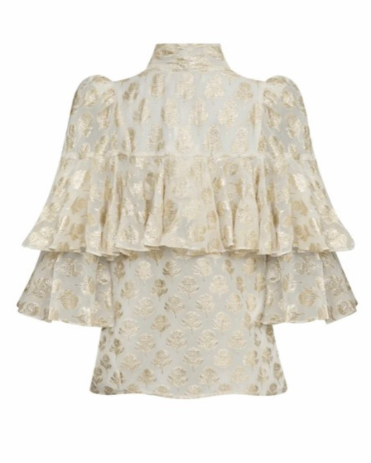 Regina Blouse in Cream & Gold by Queens of Archive