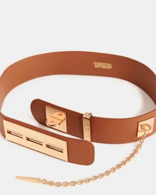 Gamme Leather Waist Belt in Tan by Essentiel Antwerp