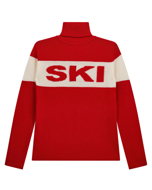 Cashmere Ski Roll Collar in Red & Cream by Jumper 1234