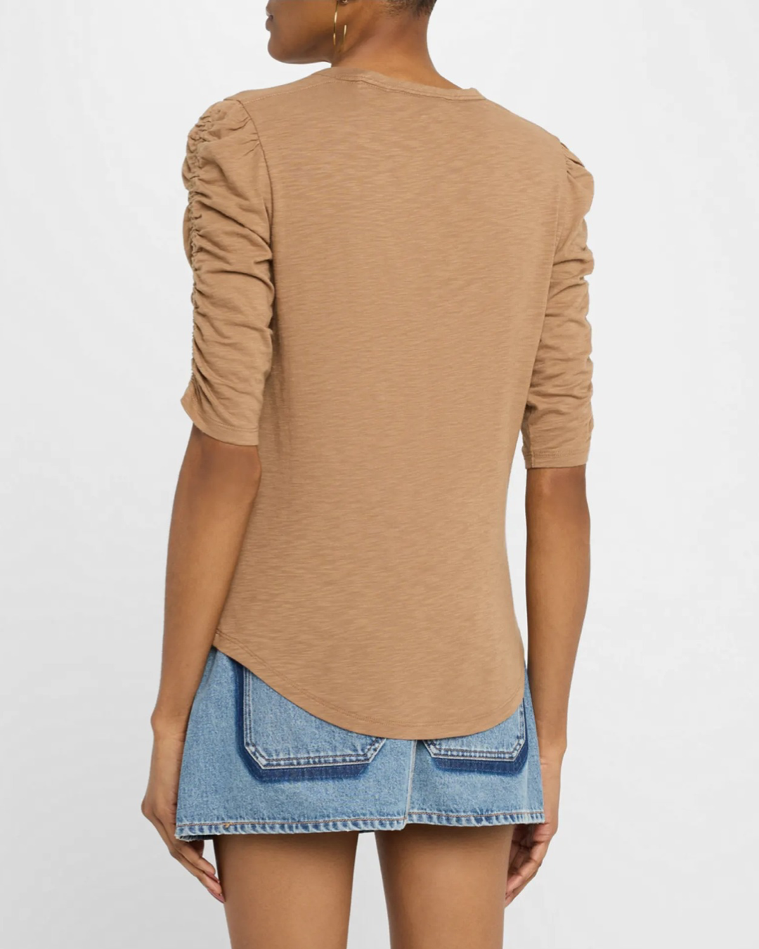 Waldorf Ruched-Sleeve Tee in Hazelnut by Veronica Beard