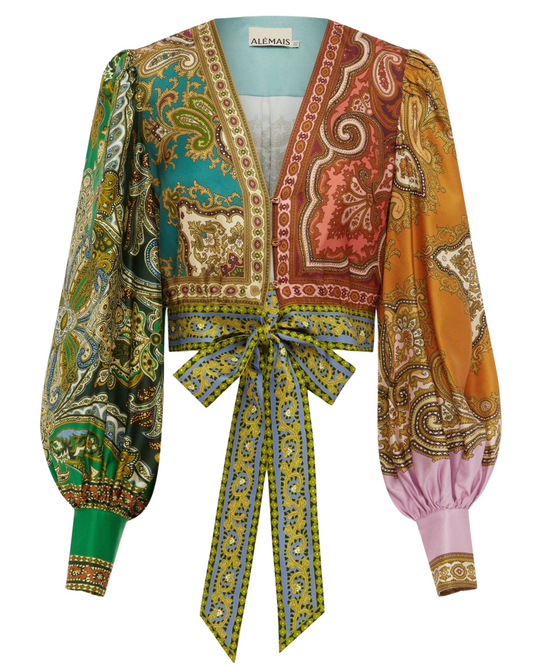 Clemenza Spliced Crop Silk Blouse by Alemais