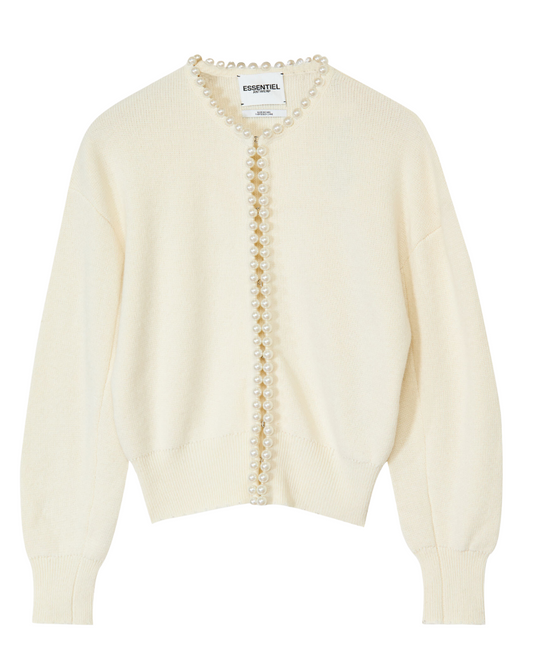Ideas Cream Pearl Embellished Knit Cardigan by Essentiel Antwerp
