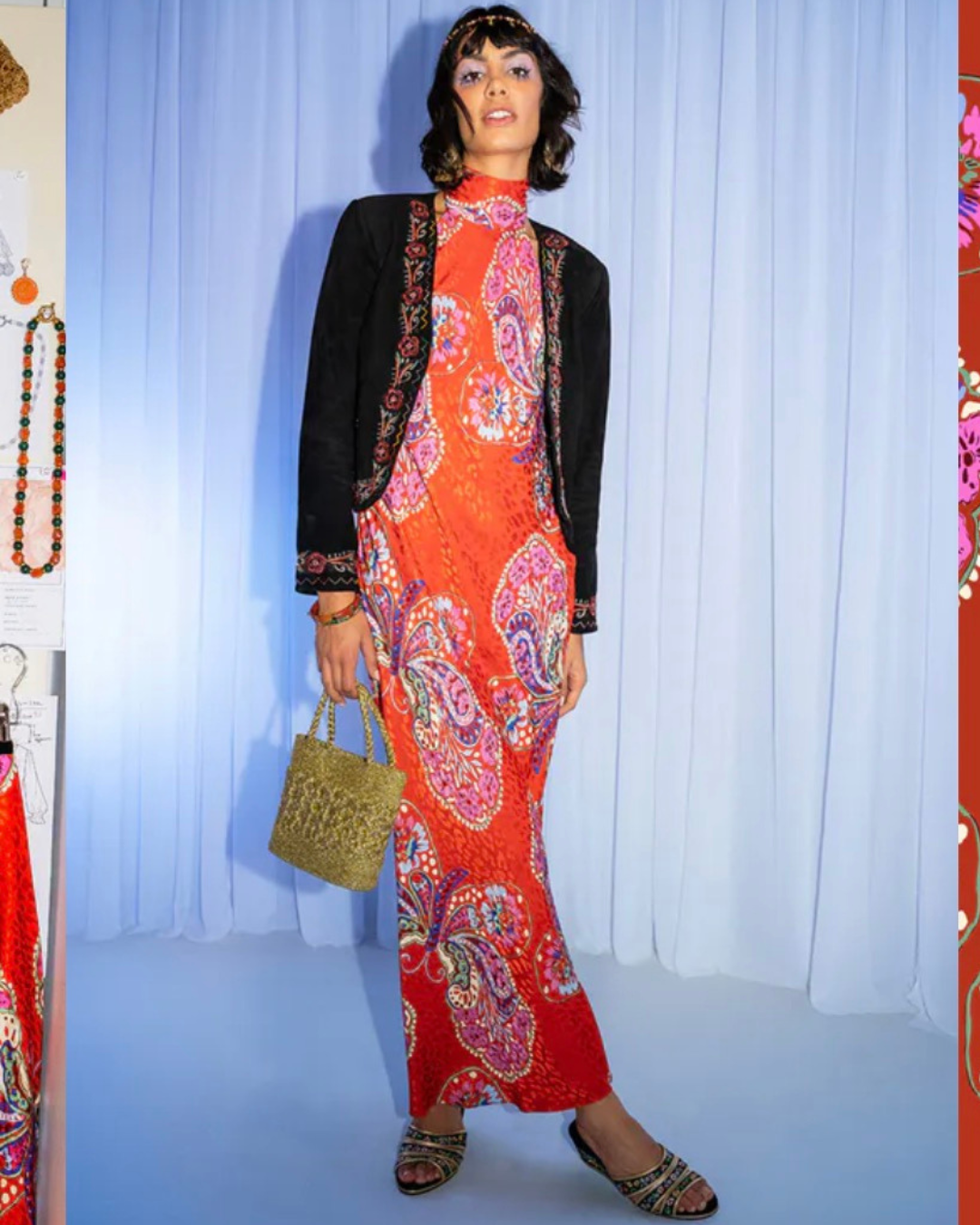 Maura Dress in Butterfly Bloom Jacquard Red by RIXO