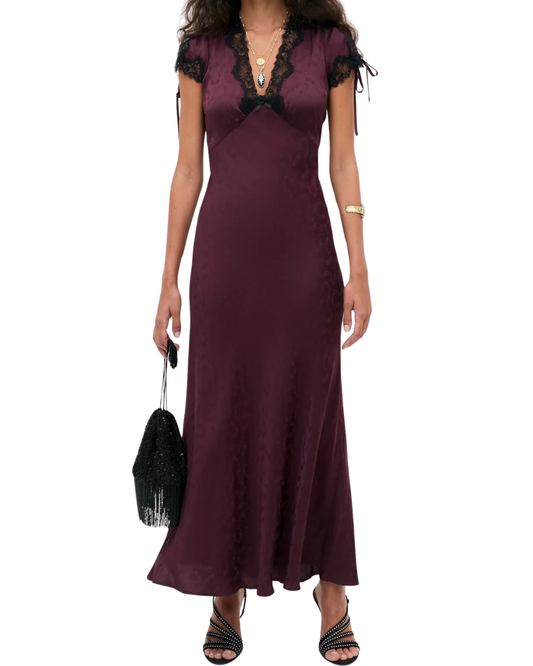 Fern Dress in Floral Trail Jacquard Wine by RIXO