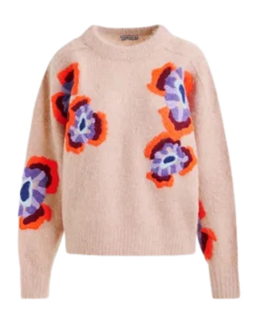 Impossible Embroidered Flowers Knit Sweater in Fudge by Essentiel Antwerp