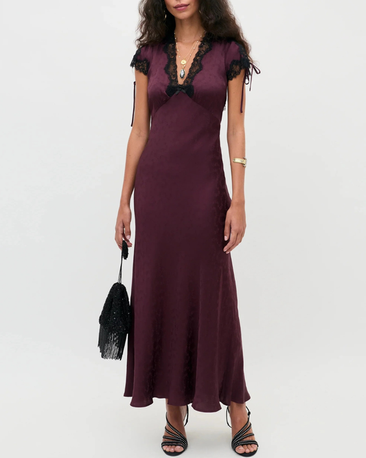 Fern Dress in Floral Trail Jacquard Wine by RIXO