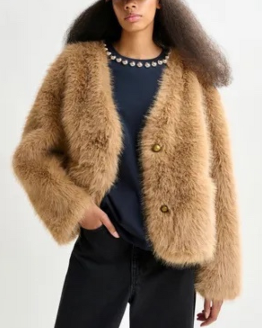 Ijacket Faux Fur Jacket in Brown by Essentiel Antwerp