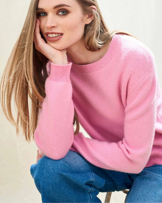 Cashmere Wool Contrast Lurex Rib Crew in Rosebud by Jumper 1234