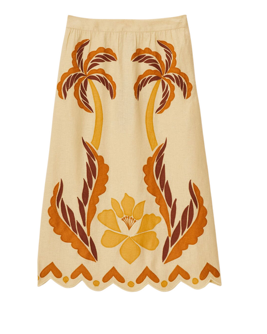 Sand Summer Cutwork Euroflax™ Premium Linen Skirt by FARM Rio