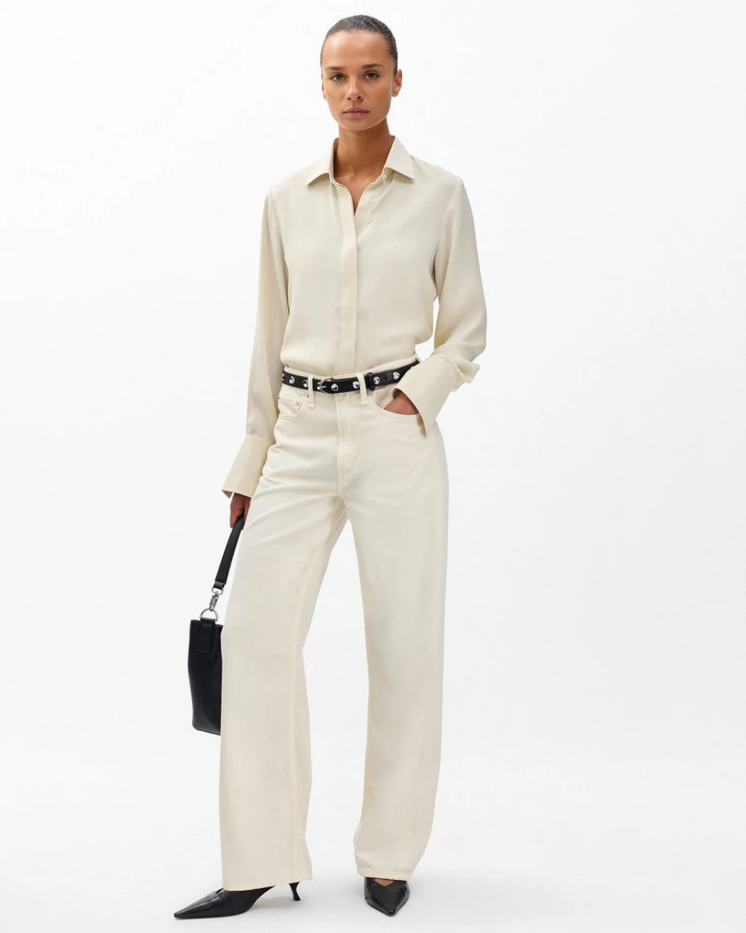 Logan Featherweight Wide Leg Jeans in Ecru by Rag & Bone