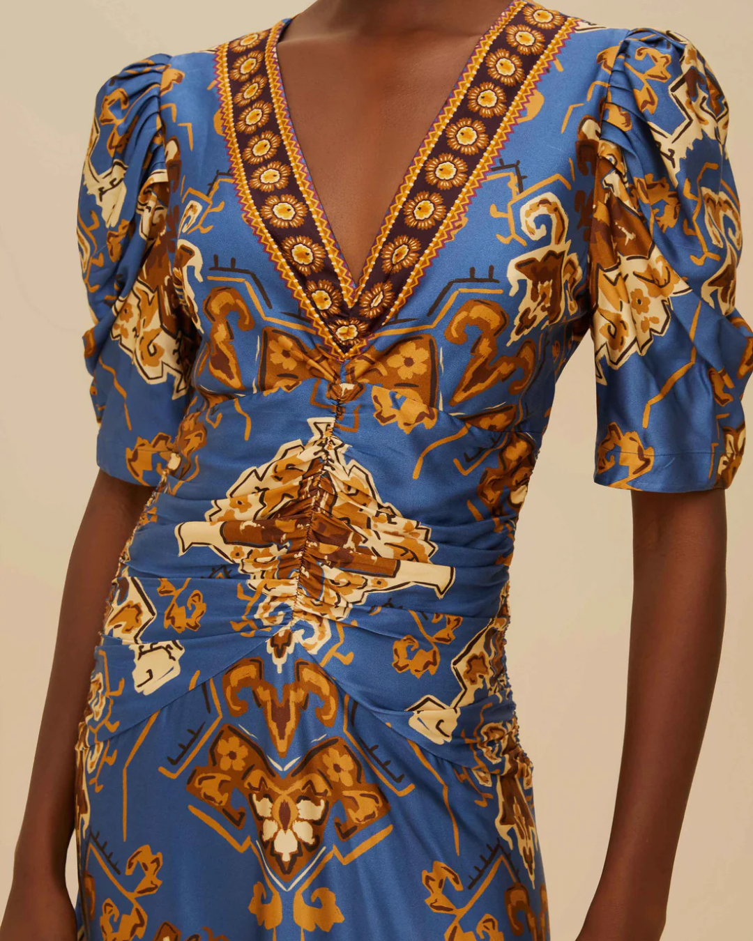 Blue Ornament Floral Midi Dress by Farm Rio