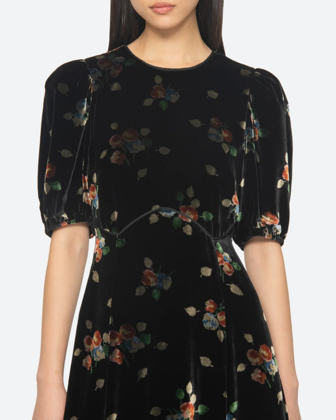 Leda Velvet Puff Sleeve Midi Dress in Black by Sea NY