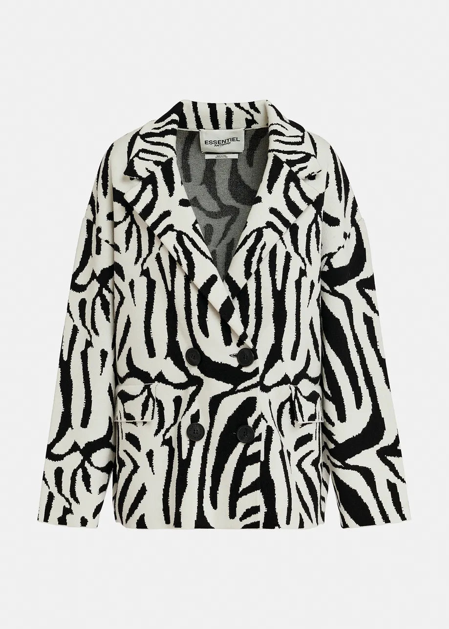 Figer Off-white and black zebra jacquard-knitted jacket by Essentiel Antwerp