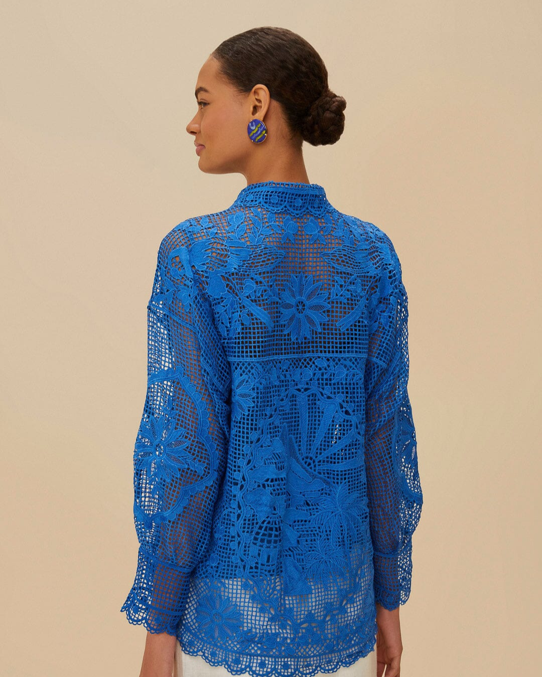 Blue Landscape Guipure Collared Shirt
