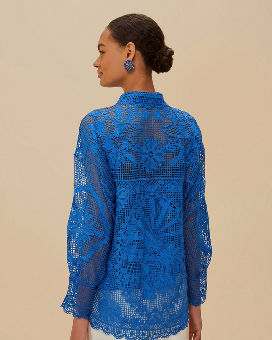 Blue Landscape Guipure Collared Shirt by FARM Rio