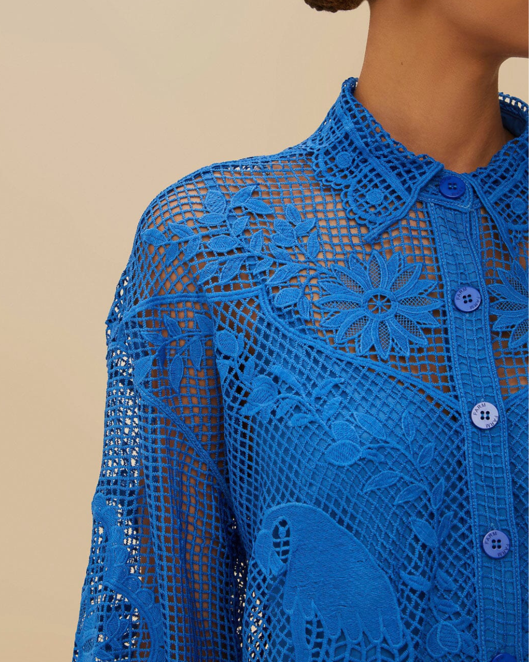 Blue Landscape Guipure Collared Shirt