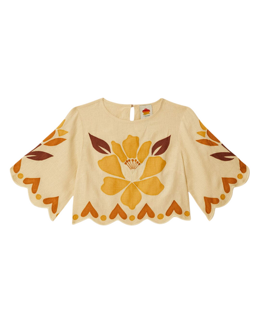 Sand Summer Cutwork Euroflax™ Premium Linen Blouse by FARM Rio