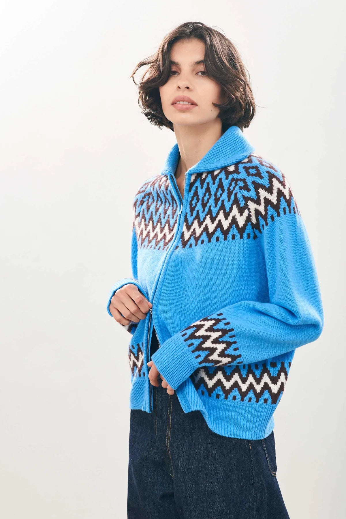 Cashmere Wool Ski Zip Up in Sky by Jumper 1234