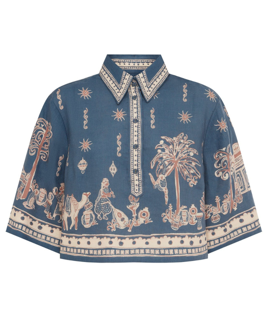 Acacia Cropped Shirt in Blue by Alemais