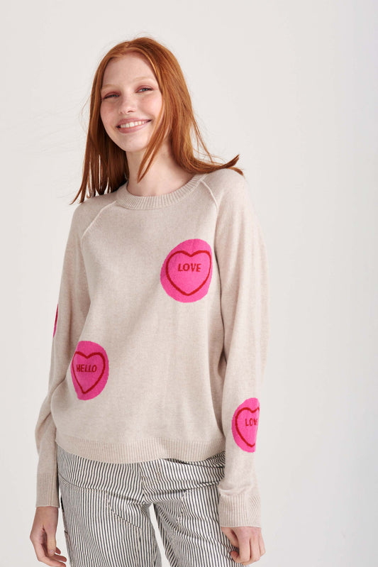 All Over Love Hearts Sweat in Oatmeal Honeysuckleby Jumper 1234