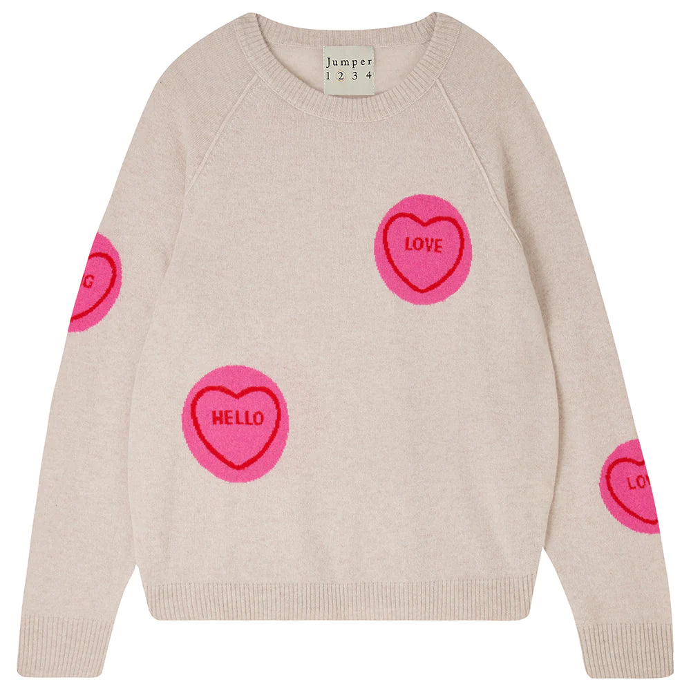 All Over Love Hearts Sweat in Oatmeal Honeysuckleby Jumper 1234