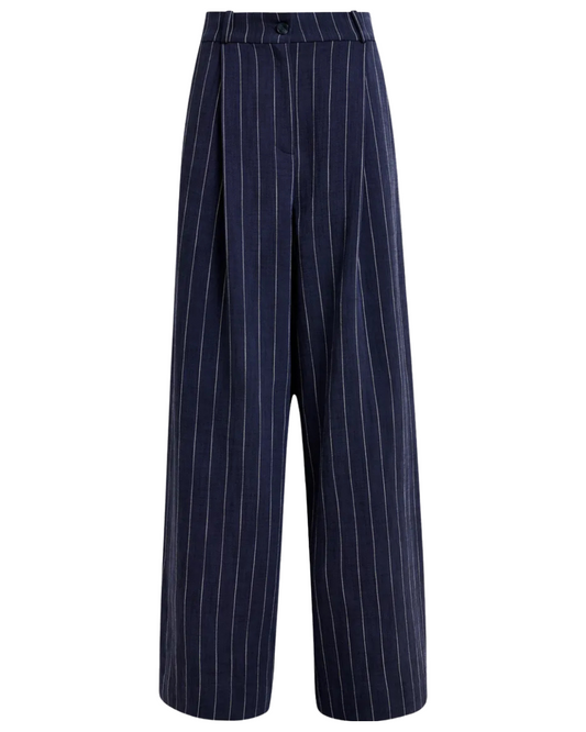 Dark Blue & White Striped Wide Leg Pant by Essentiel Antwerp