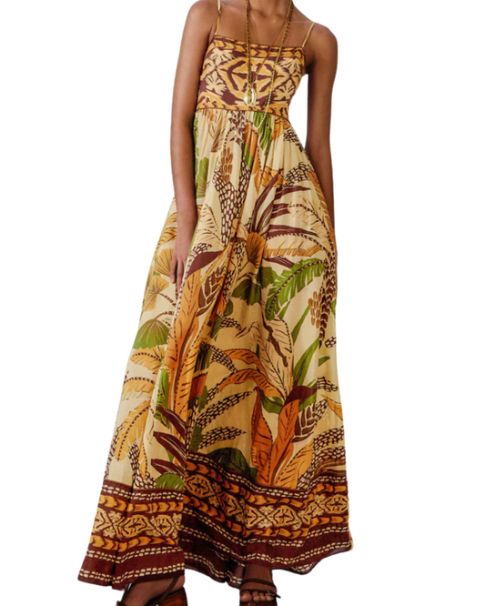 Foliage Sketch Sand Maxi Dress by FARM Rio