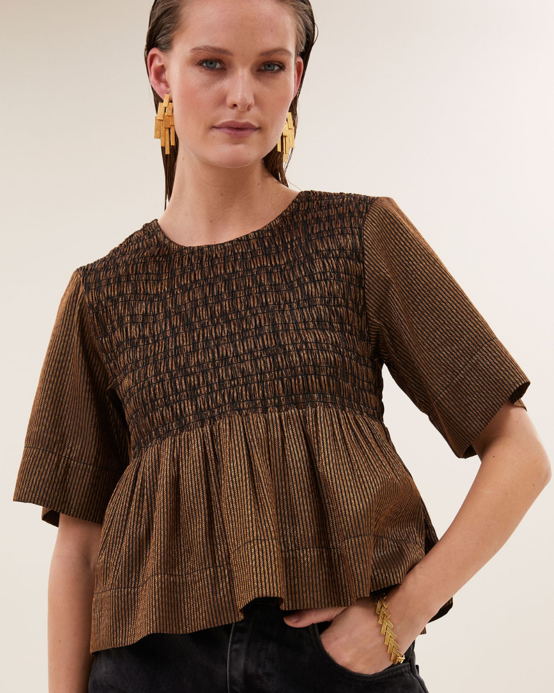Runa Festive Top in Gold by by-bar