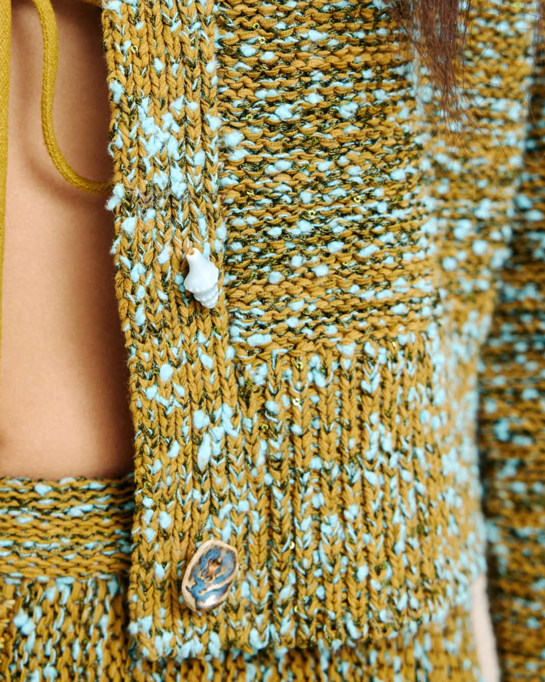 Nieve Sequin Cardigan in Khaki by Alemais