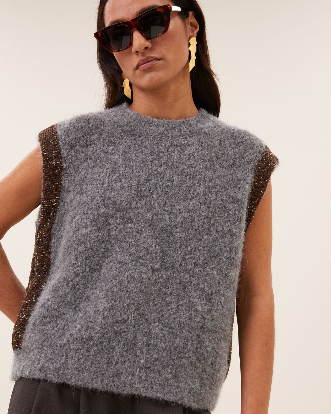 Noby Spencer Knit Vest in Grey Melee by by-bar