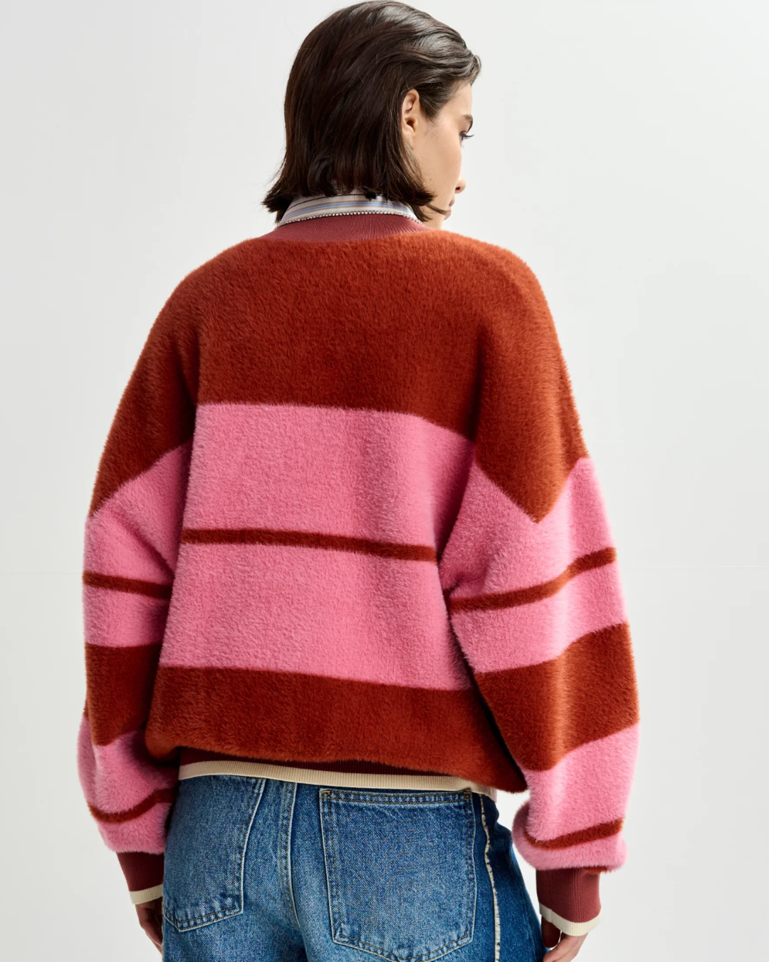 Jicama Striped Knit Jacket in Burned Red by Essentiel Antwerp