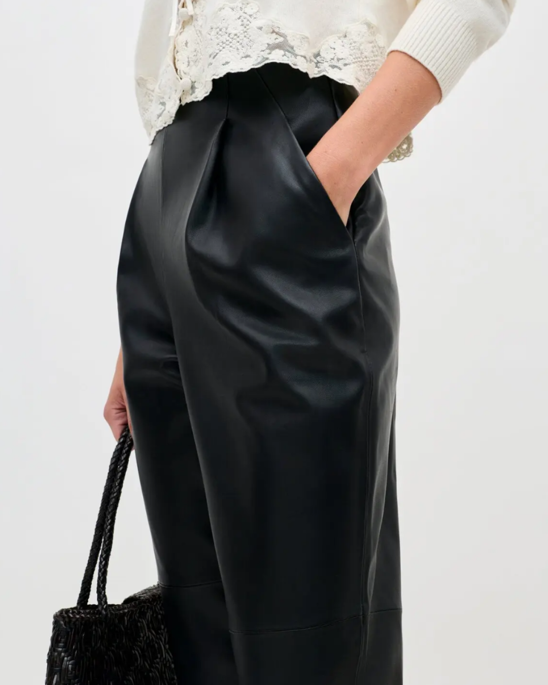 Nori Leather Trousers in Charcoal Chai Latte by RIXO