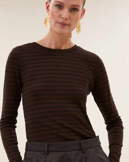 Basic Is Melange Stripe Top in Coffee Bean by by-bar