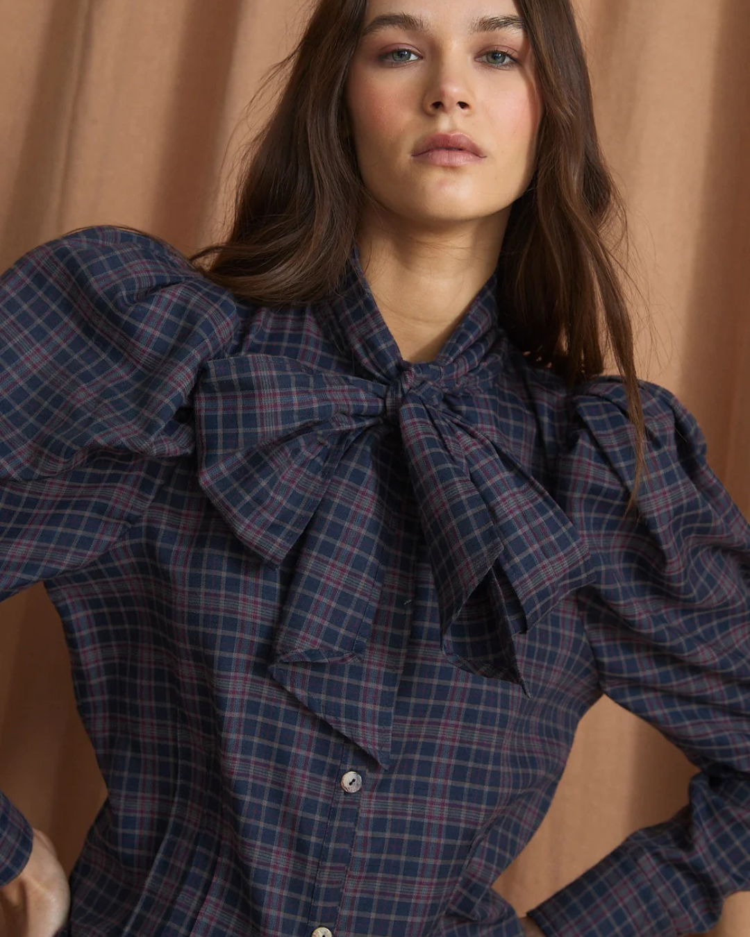 Pajarita Madras Blouse in Blue Check by SOPHIE + LUCIE