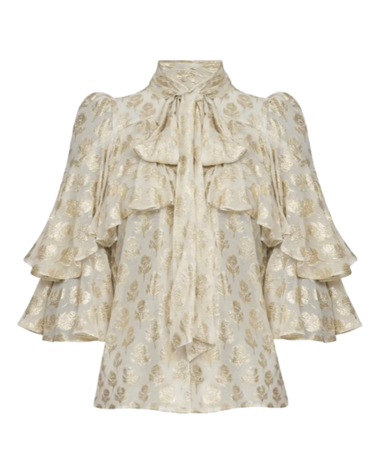 Regina Blouse in Cream & Gold by Queens of Archive
