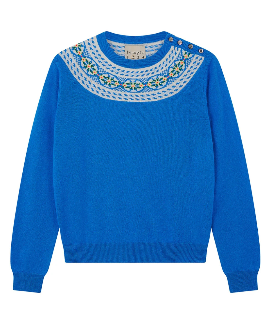 Wool Cashmere Yoke Fair Isle Crew in Blue by Jumper 1234