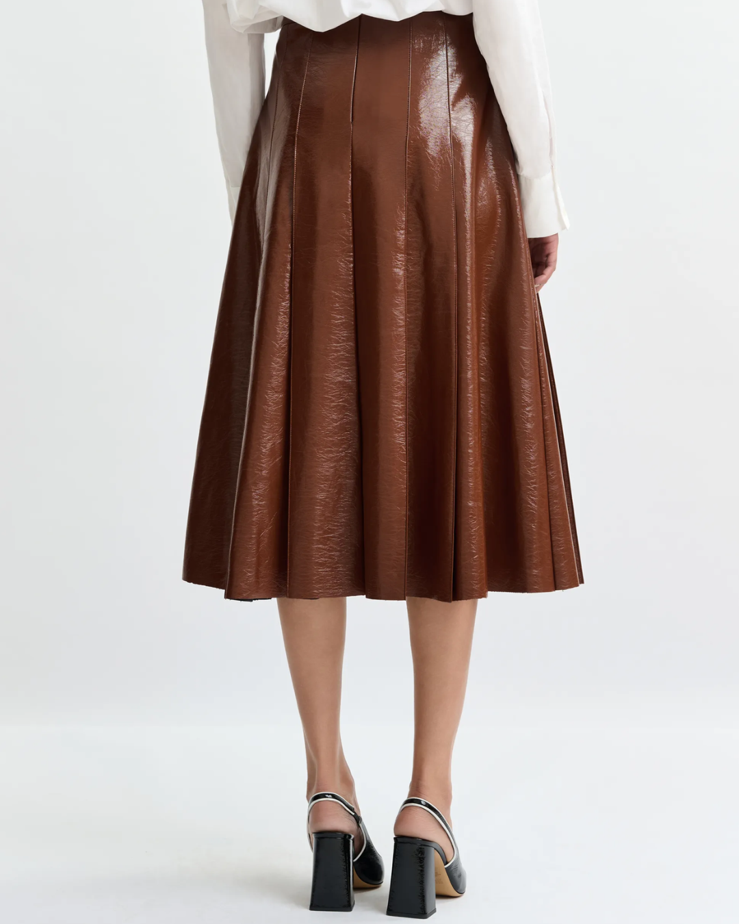 Jib Faux Leather Skirt in Chocolate Mousse by Essentiel Antwerp