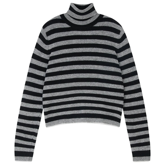 Cashmere Little Stripe Roll Collar in Black and Mid Grey by Jumper 1234