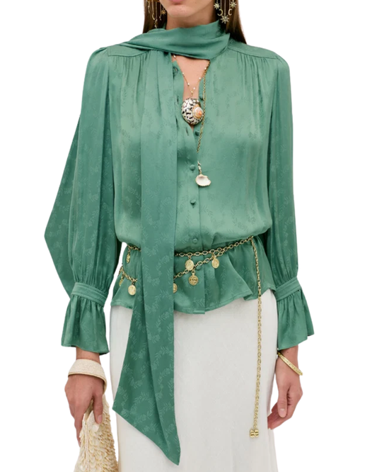 Evanora Floral Trail Jacquard Top in Sage Green by RIXO