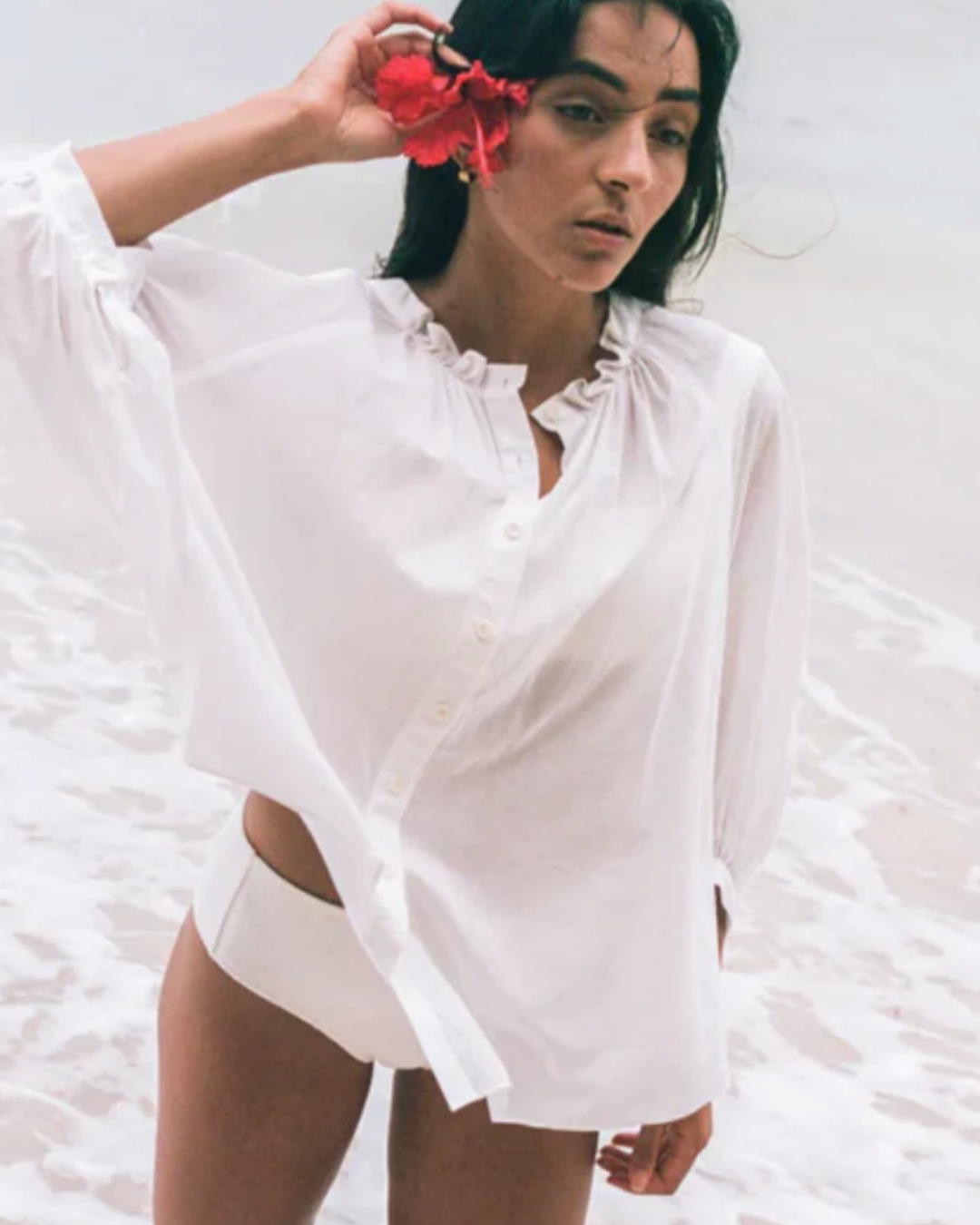 Thalia Cotton Voile Shirt in Ivory by Lilly Pilly