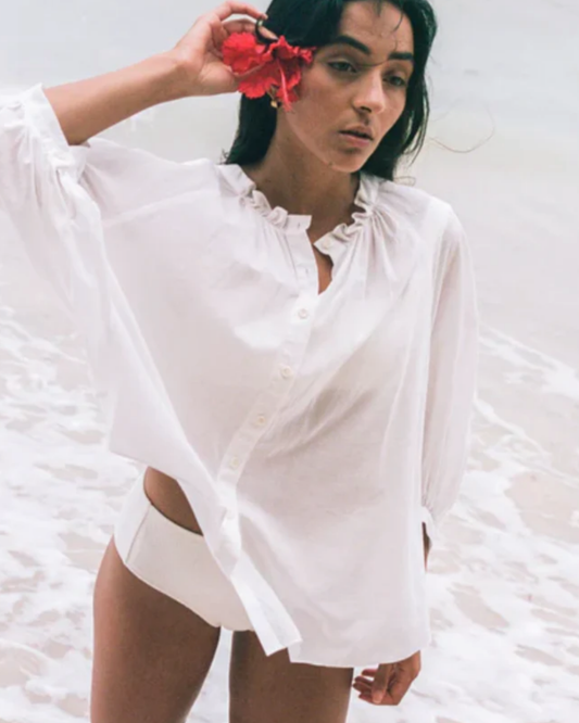 Thalia Cotton Voile Shirt in Ivory by Lilly Pilly