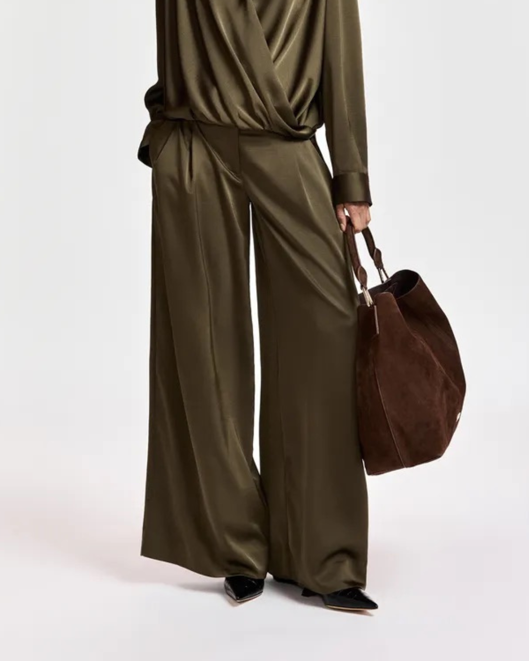 Katerina Wide Leg Pants in Dusty Green by Essentiel Antwerp