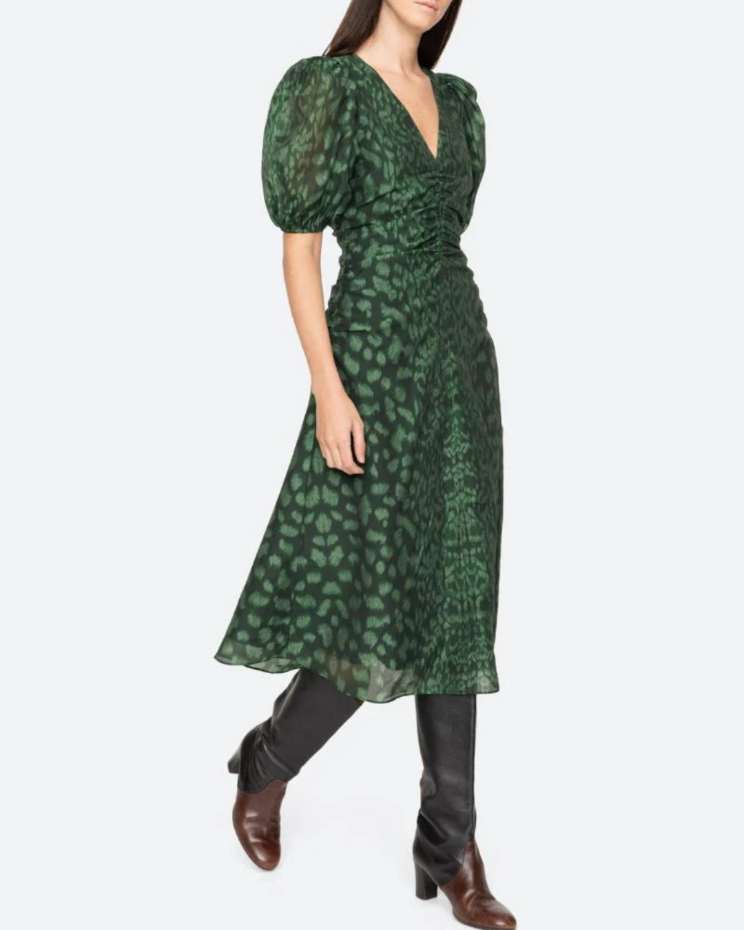 Claude Puff Sleeve Dress in Green by Sea New York